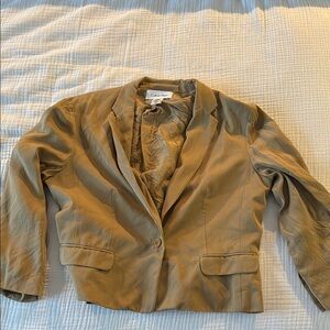 Calvin Klein Tan Blazer 100% Silk with Cropped Style and Three-Quarter Sleeves